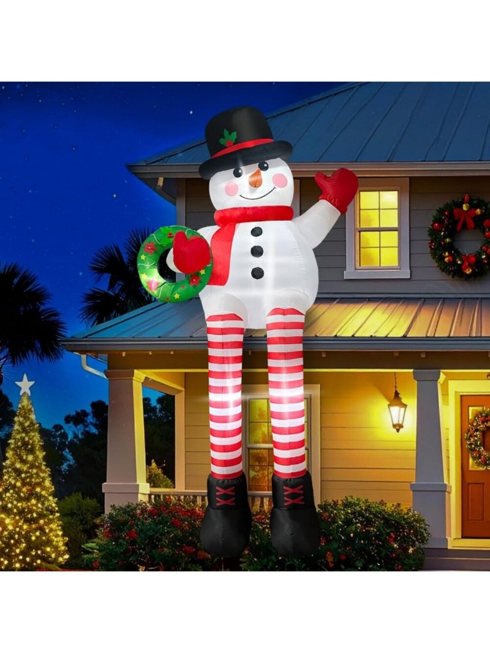 10FT Inflatable Snowman Yard Decor with LED Lights - Outdoor Christmas Holiday